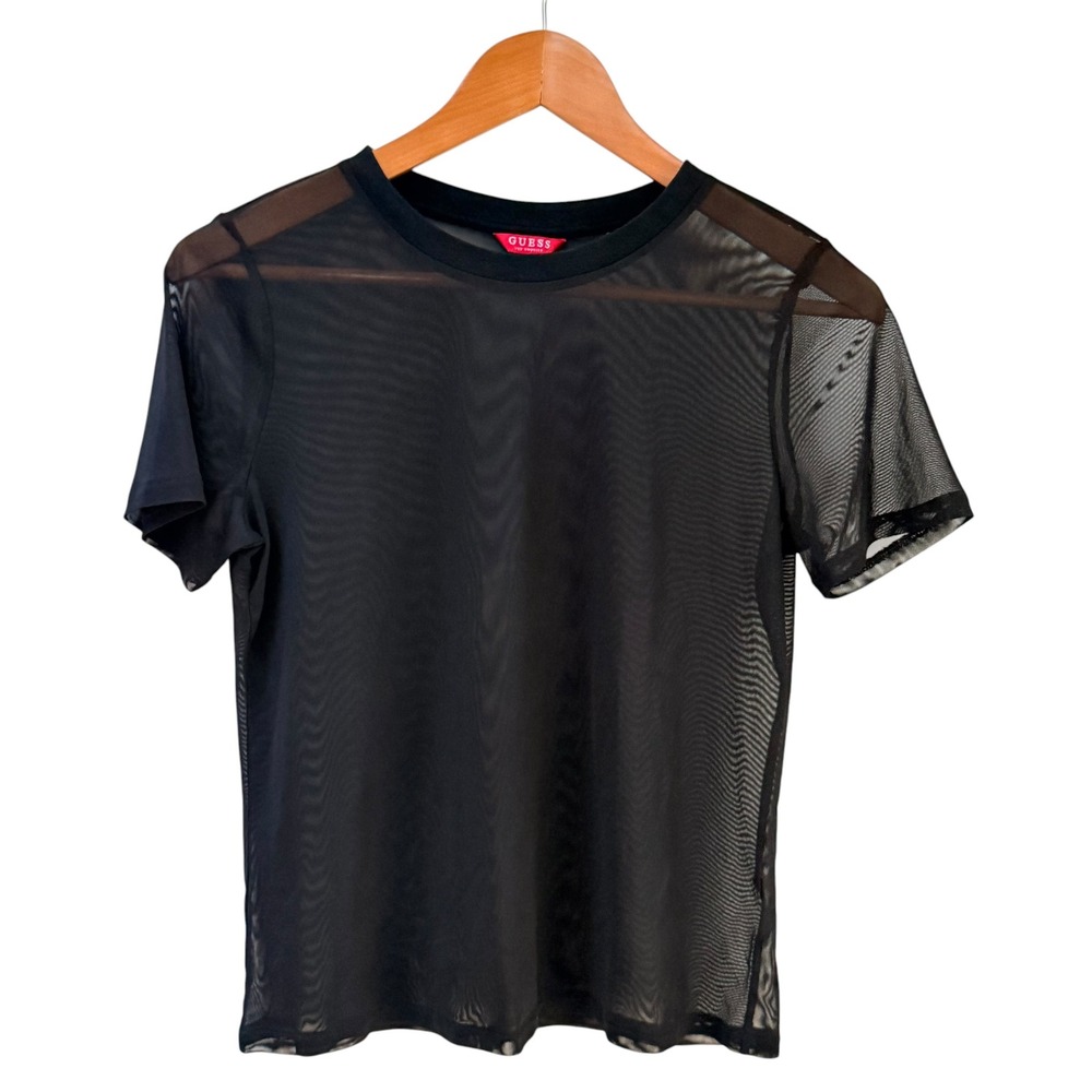 Guess Mesh Top Women S Black Sheer Short Sleeve Goth Witchy Edgy Whimsigoth Club